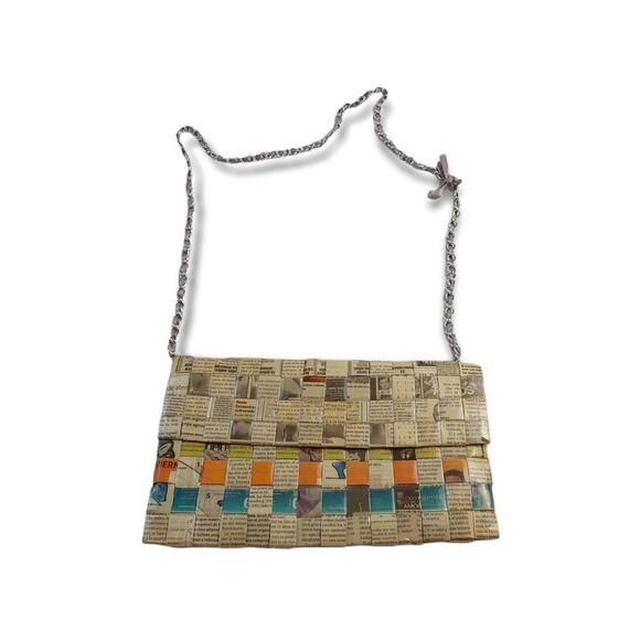 unknown Handbags - Women’s Recycled Newspaper Multicolor Art Handbag Crossbody With Chain